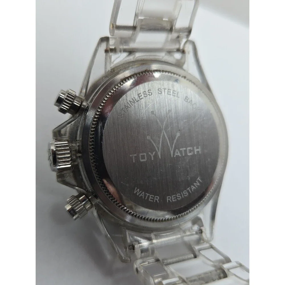 ToyWatch Unisex Black Mother Of Pearl Chronograph Clear Watch New Battery